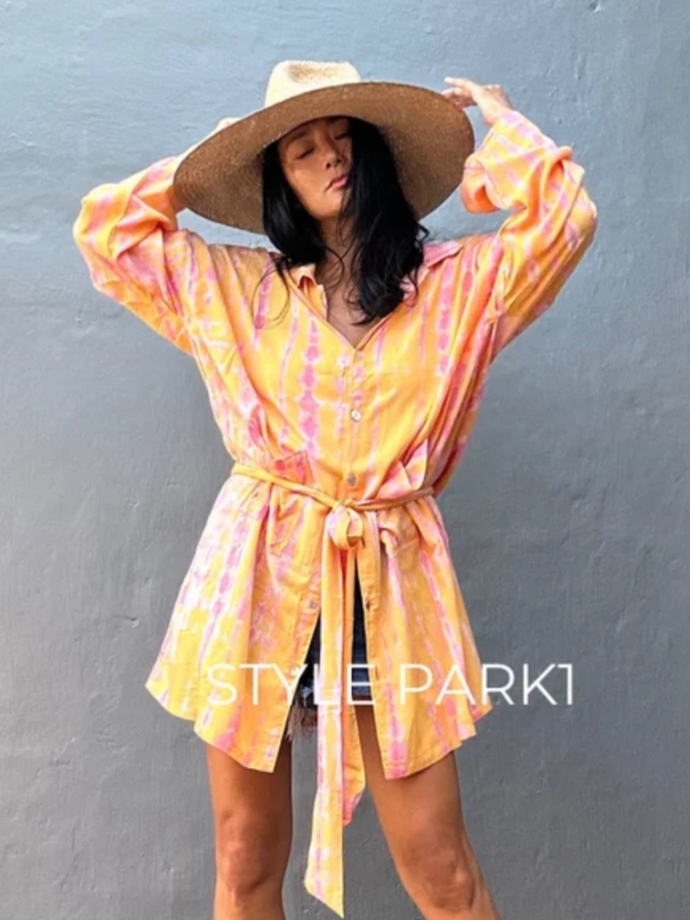 Style Park 1 Summer Tie-Dye Mini Button Shirt Dress Size O/S Medium Large XL